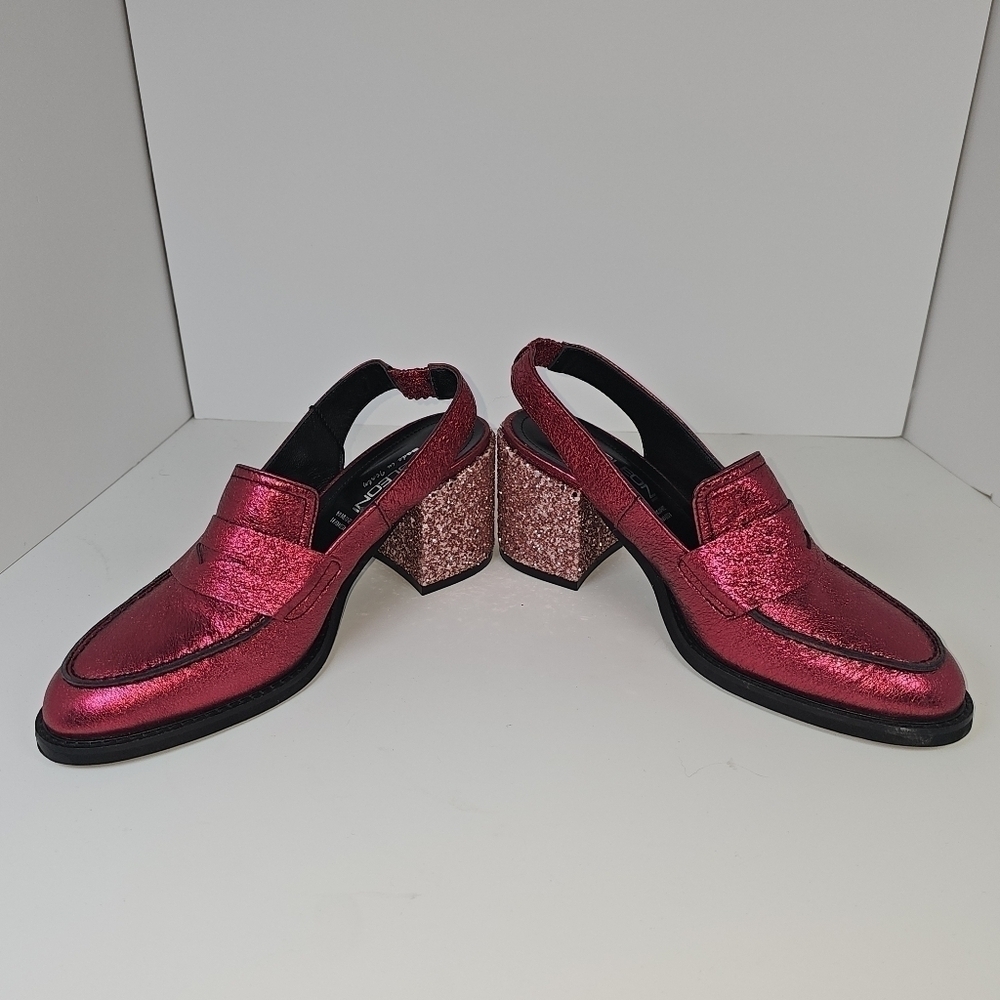 NEW Napoleoni Red Ruby Sparkly Leather Loafers Slides 39 - Picture 6 of 9